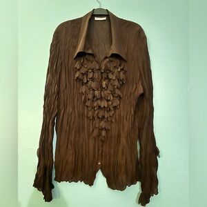 Elegant Brown Women's Blouse with Textured Design
